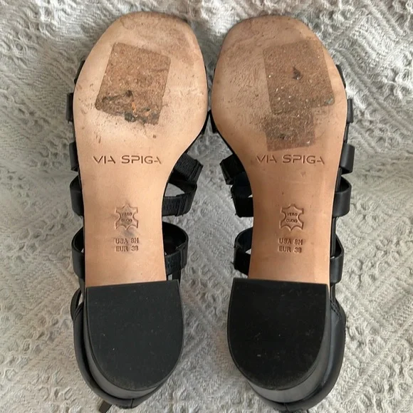 Via Spiga Black Leather Gladiator Sandals with Back Zipper 8M - Picture 4 of 10